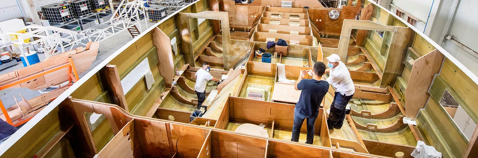 Catana Group engineers manufacturing a premium floating platform for Seaty using over 40 years of marine engineering expertise.